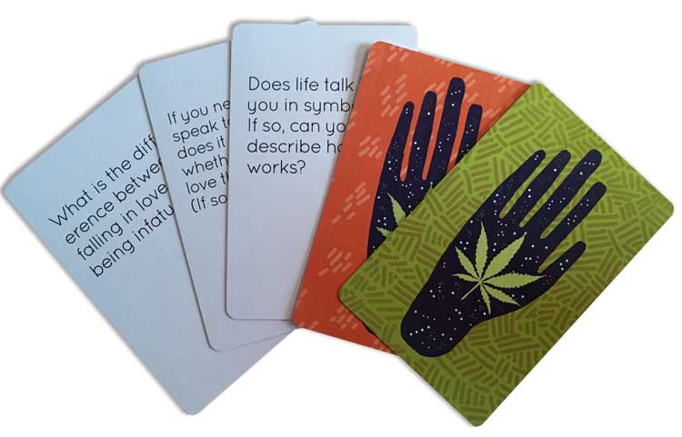 Higher Thought: The Cannabis Game cards face up
