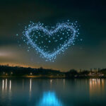 Peace of Mind - drone heart over quiet water, with glowing reflection
